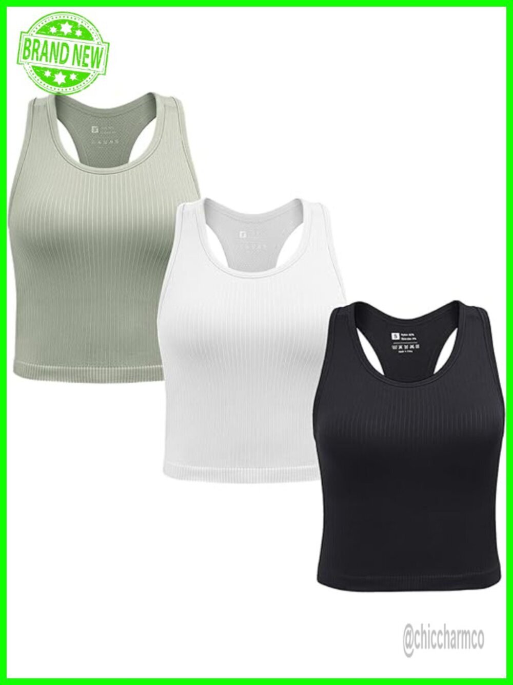 2/3 Packs Ribbed Racerback Tank with Built in Bra Crop Top Sport Bra Seamless